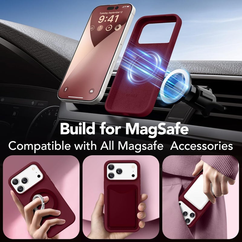 GONEZ Magnetic for iPhone 17 Pro Max Case, Compatible with MagSafe, [Screen Protector + Camera Lens Protector], Liquid Silicone Anti-Scratch Shockproof Protective Phone Case 6.9 inch, Maroon - Image 4